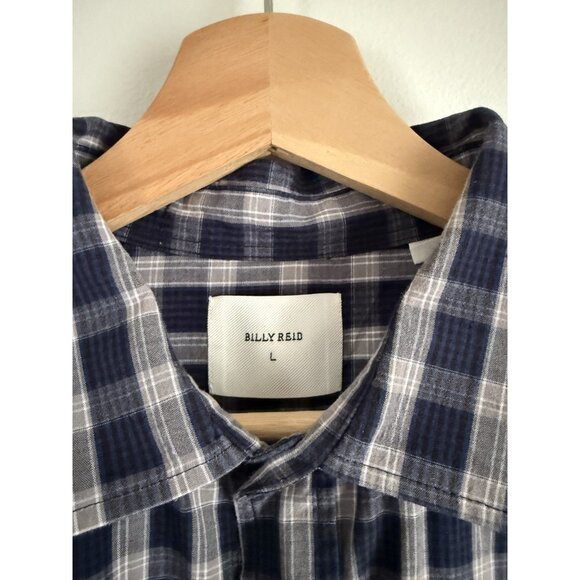 Billy Reid Navy Plaid Johns Button Down Long Sleeve Top Preppy Classic Mens L - Picture 7 of 11